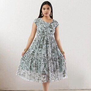 Chic White and Grey Printed Chiffon Dress | Muvvas Boutique